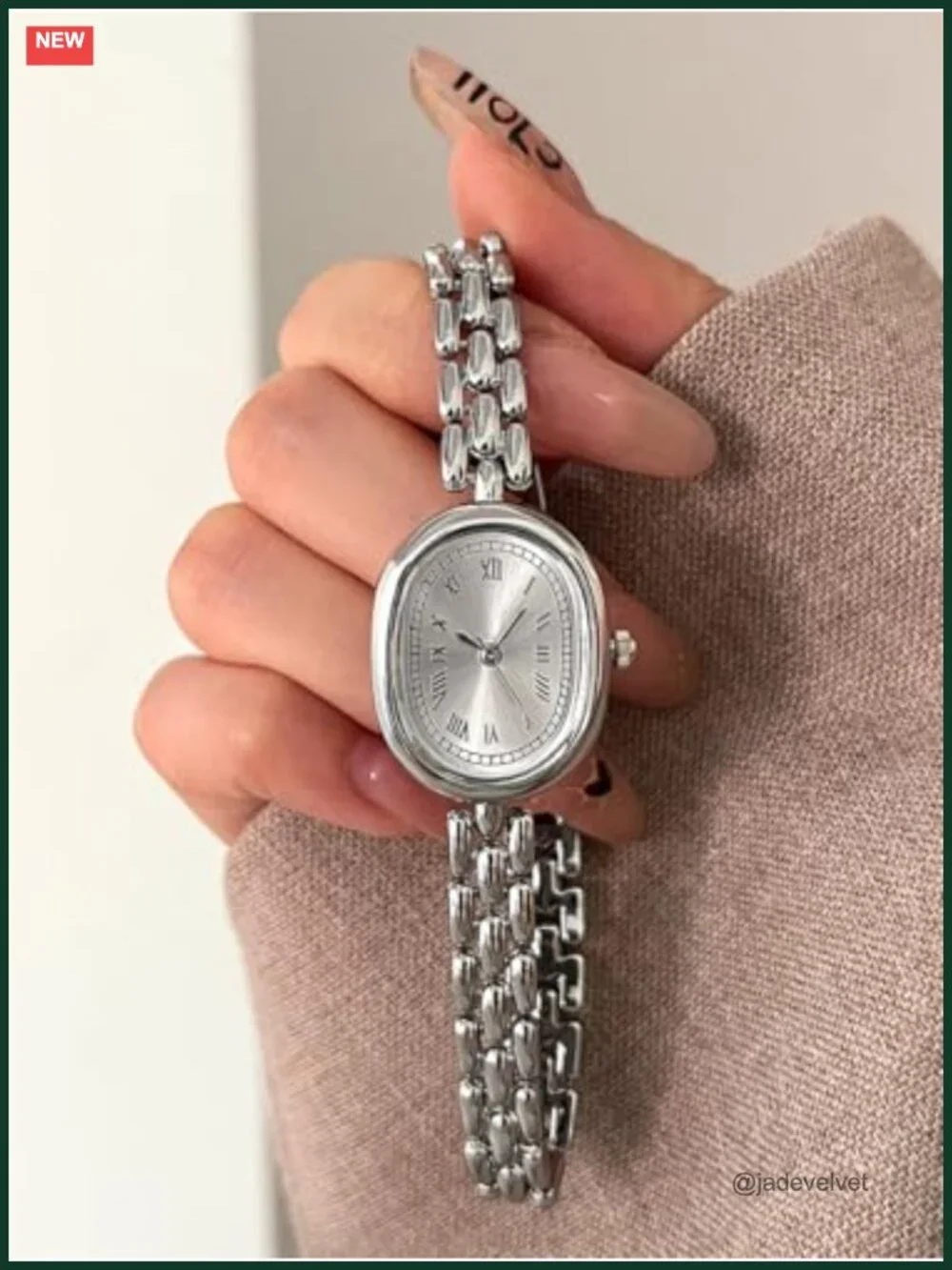 Oval Dial Roman Numeral Analog Dress Watch Metal Bracelet Quartz Wristwatch